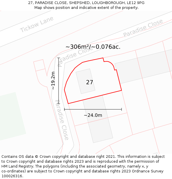 27, PARADISE CLOSE, SHEPSHED, LOUGHBOROUGH, LE12 9PG: Plot and title map