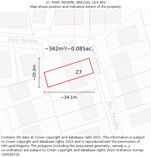 27, PARC PENDRE, BRECON, LD3 9ES: Plot and title map