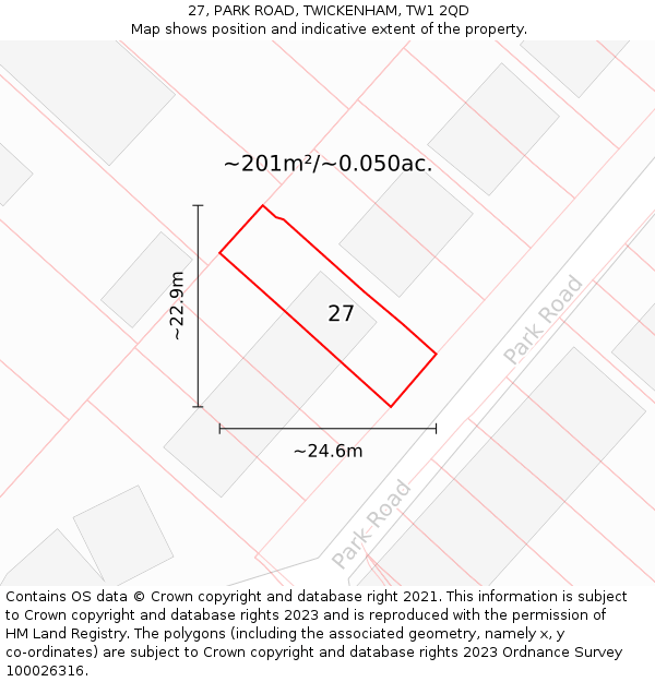 27, PARK ROAD, TWICKENHAM, TW1 2QD: Plot and title map
