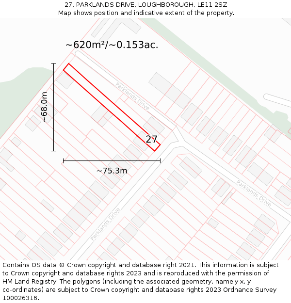 27, PARKLANDS DRIVE, LOUGHBOROUGH, LE11 2SZ: Plot and title map