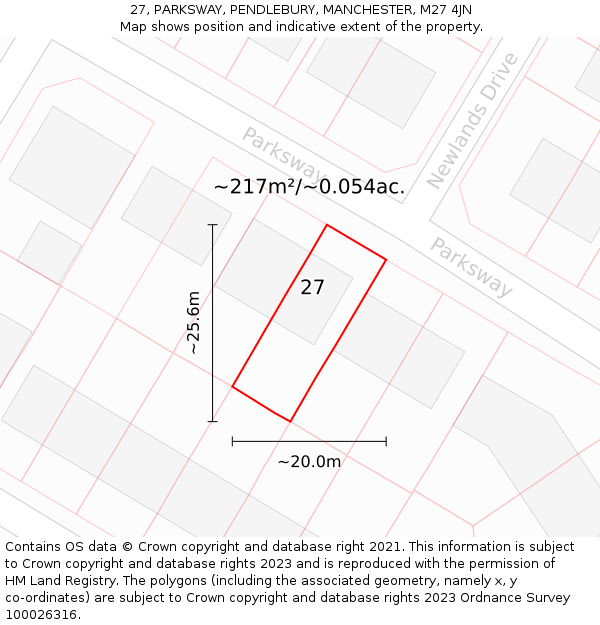 27, PARKSWAY, PENDLEBURY, MANCHESTER, M27 4JN: Plot and title map