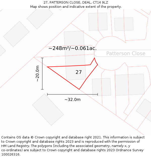 27, PATTERSON CLOSE, DEAL, CT14 9LZ: Plot and title map