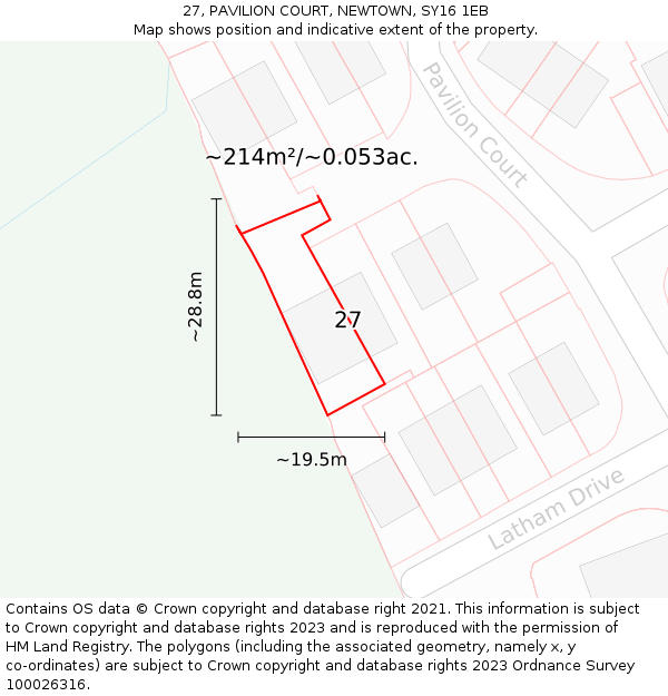 27, PAVILION COURT, NEWTOWN, SY16 1EB: Plot and title map