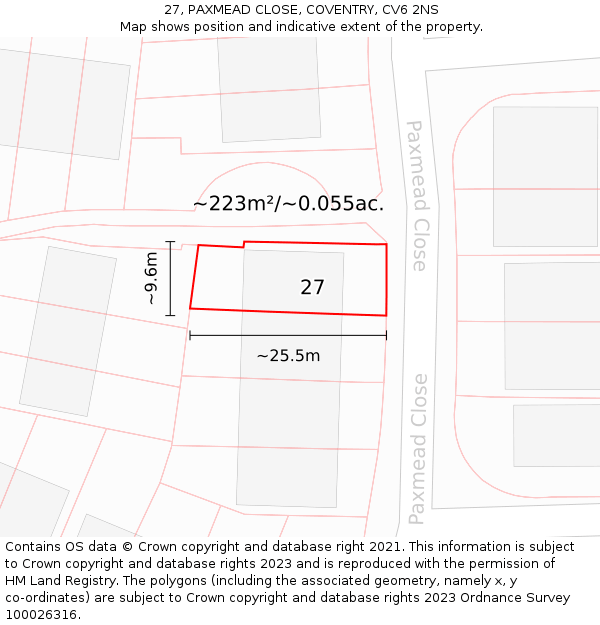 27, PAXMEAD CLOSE, COVENTRY, CV6 2NS: Plot and title map