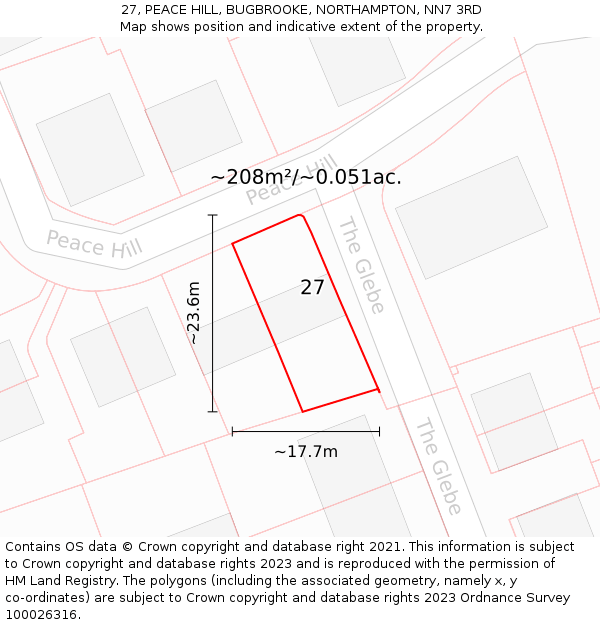 27, PEACE HILL, BUGBROOKE, NORTHAMPTON, NN7 3RD: Plot and title map