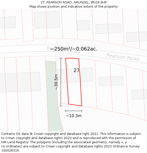 27, PEARSON ROAD, ARUNDEL, BN18 9HP: Plot and title map