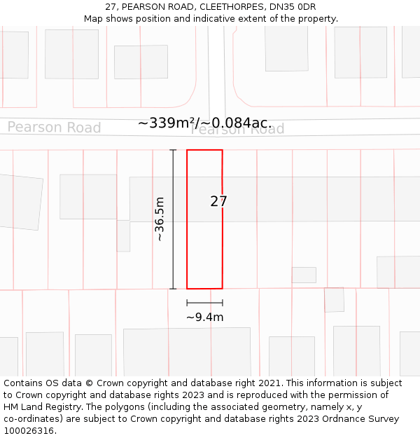 27, PEARSON ROAD, CLEETHORPES, DN35 0DR: Plot and title map