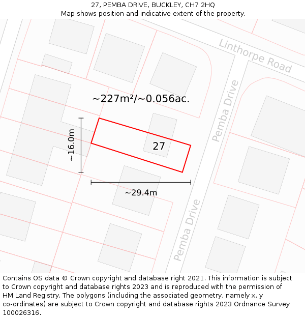 27, PEMBA DRIVE, BUCKLEY, CH7 2HQ: Plot and title map