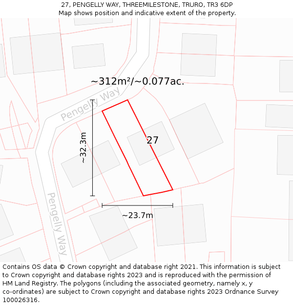 27, PENGELLY WAY, THREEMILESTONE, TRURO, TR3 6DP: Plot and title map