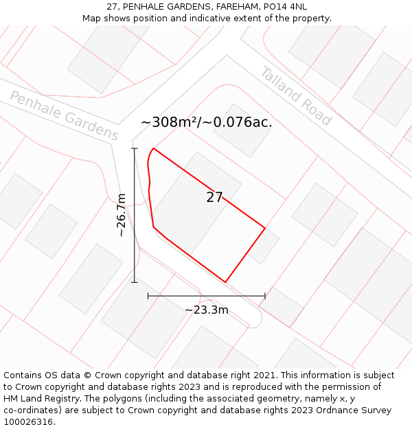 27, PENHALE GARDENS, FAREHAM, PO14 4NL: Plot and title map