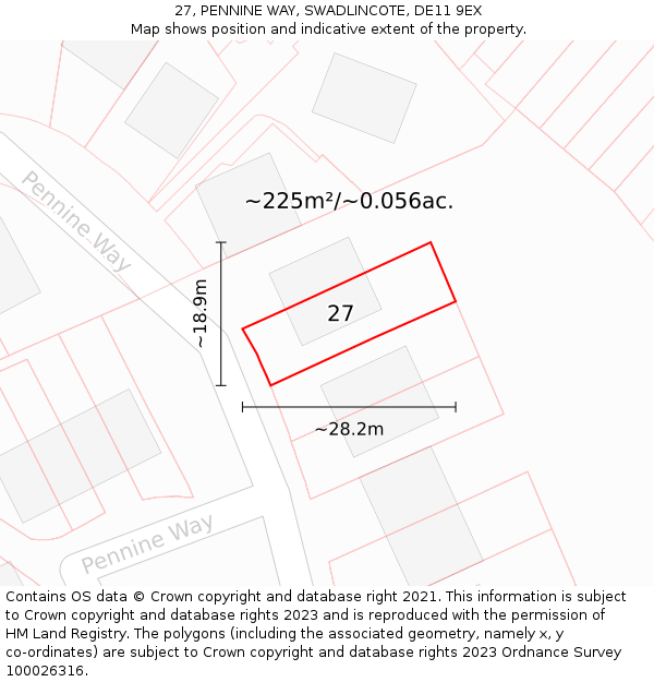 27, PENNINE WAY, SWADLINCOTE, DE11 9EX: Plot and title map