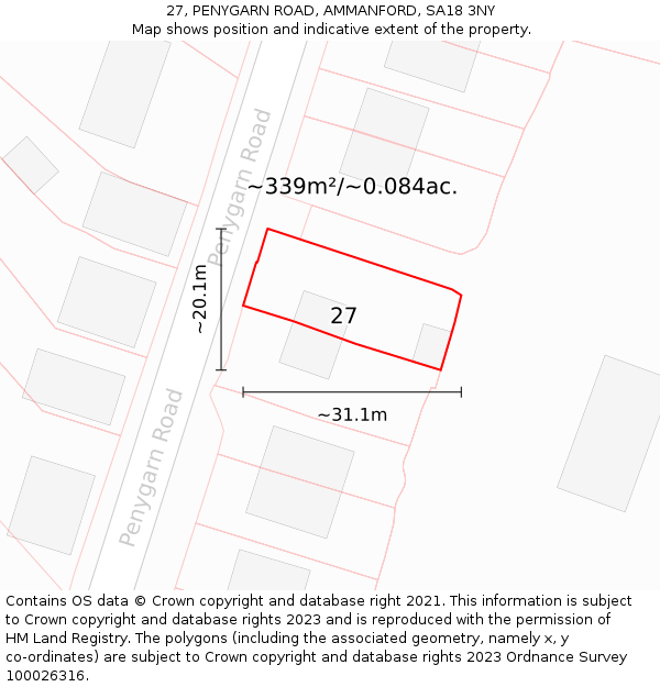 27, PENYGARN ROAD, AMMANFORD, SA18 3NY: Plot and title map