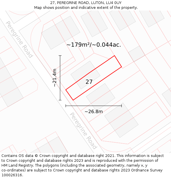 27, PEREGRINE ROAD, LUTON, LU4 0UY: Plot and title map