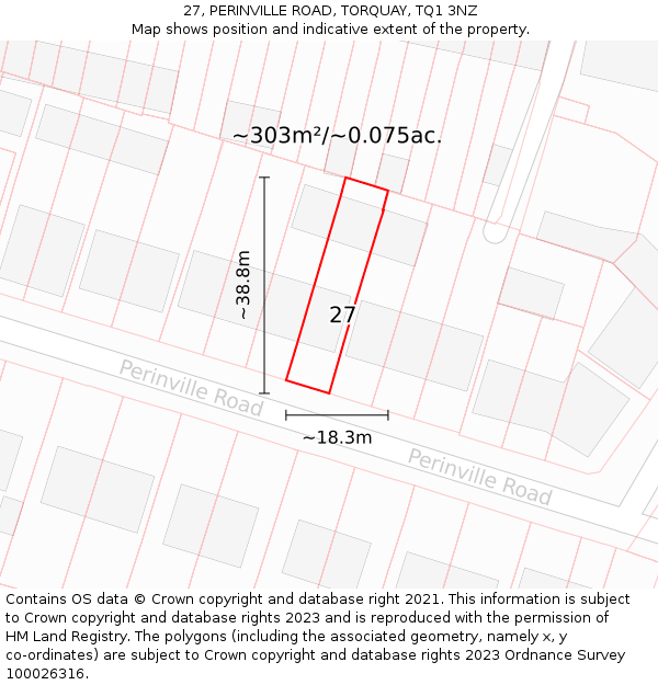 27, PERINVILLE ROAD, TORQUAY, TQ1 3NZ: Plot and title map