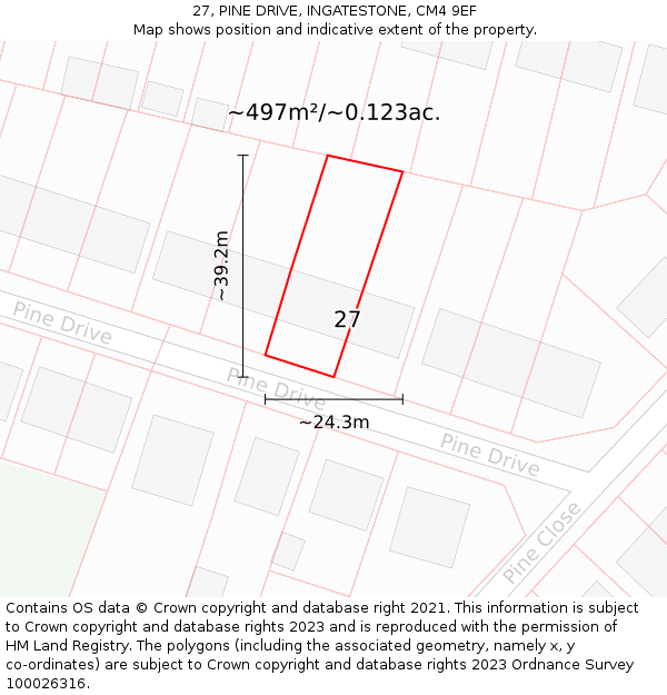 27, PINE DRIVE, INGATESTONE, CM4 9EF: Plot and title map