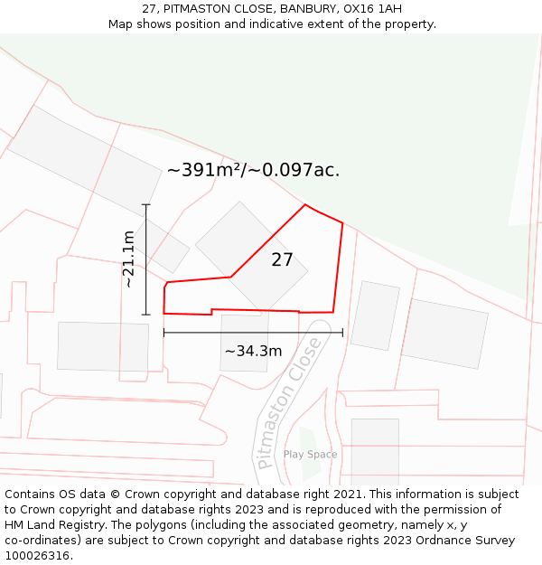 27, PITMASTON CLOSE, BANBURY, OX16 1AH: Plot and title map