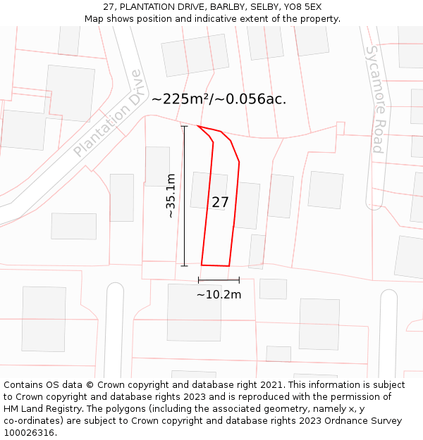 27, PLANTATION DRIVE, BARLBY, SELBY, YO8 5EX: Plot and title map