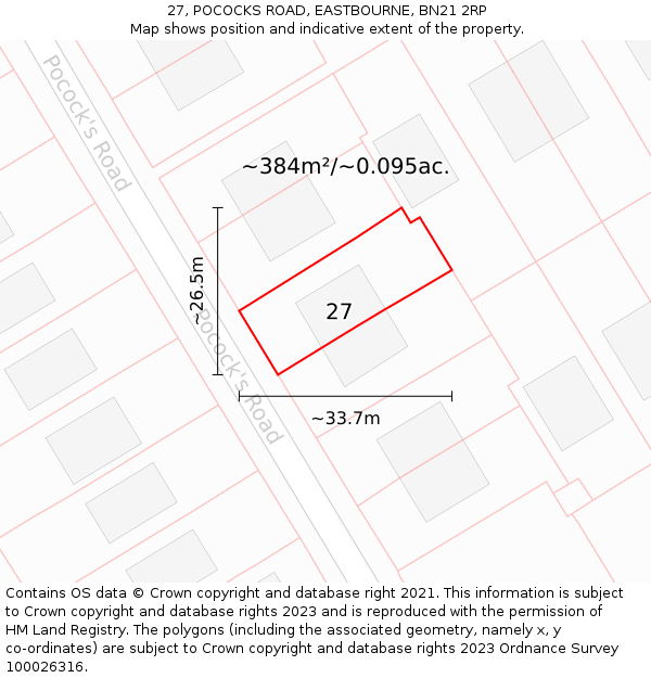 27, POCOCKS ROAD, EASTBOURNE, BN21 2RP: Plot and title map