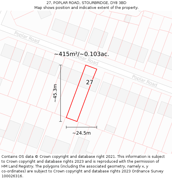 27, POPLAR ROAD, STOURBRIDGE, DY8 3BD: Plot and title map