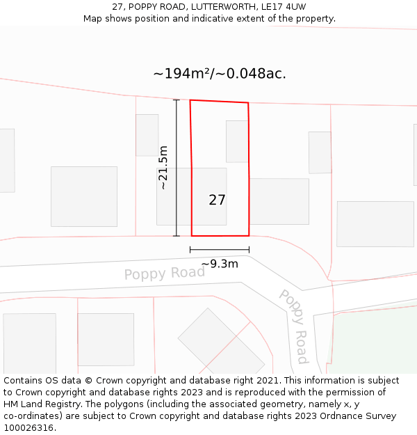 27, POPPY ROAD, LUTTERWORTH, LE17 4UW: Plot and title map