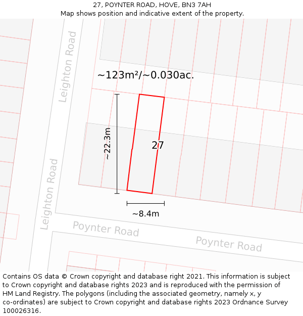 27, POYNTER ROAD, HOVE, BN3 7AH: Plot and title map
