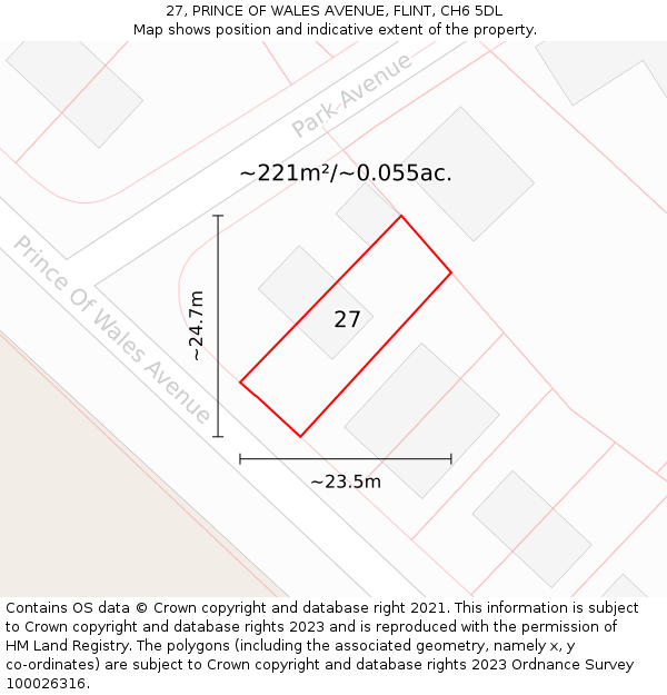 27, PRINCE OF WALES AVENUE, FLINT, CH6 5DL: Plot and title map