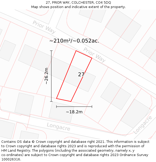 27, PRIOR WAY, COLCHESTER, CO4 5DQ: Plot and title map