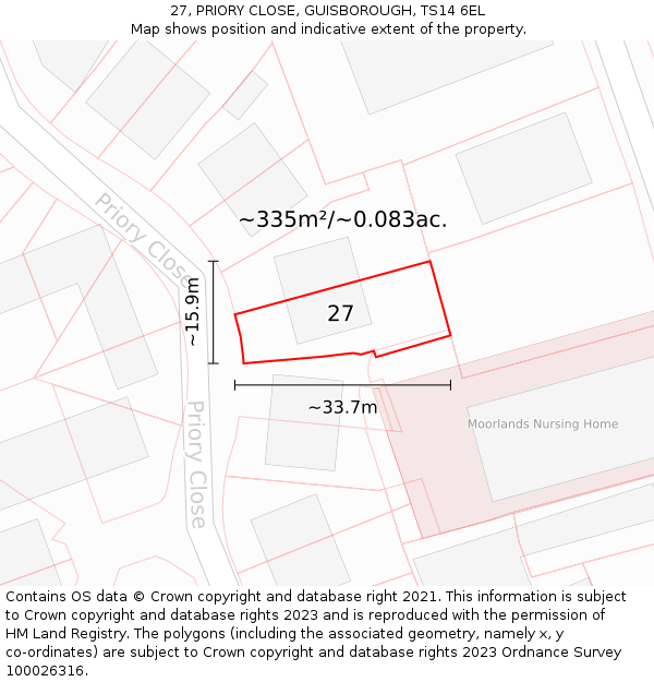 27, PRIORY CLOSE, GUISBOROUGH, TS14 6EL: Plot and title map