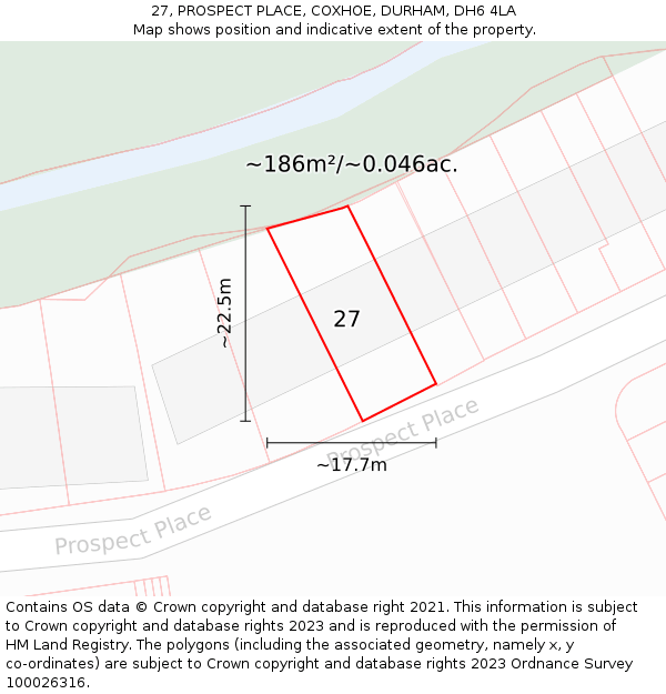 27, PROSPECT PLACE, COXHOE, DURHAM, DH6 4LA: Plot and title map