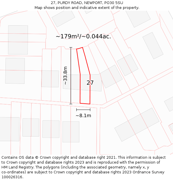 27, PURDY ROAD, NEWPORT, PO30 5SU: Plot and title map