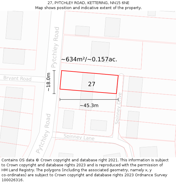 27, PYTCHLEY ROAD, KETTERING, NN15 6NE: Plot and title map