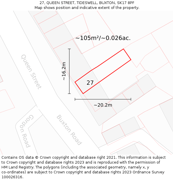 27, QUEEN STREET, TIDESWELL, BUXTON, SK17 8PF: Plot and title map