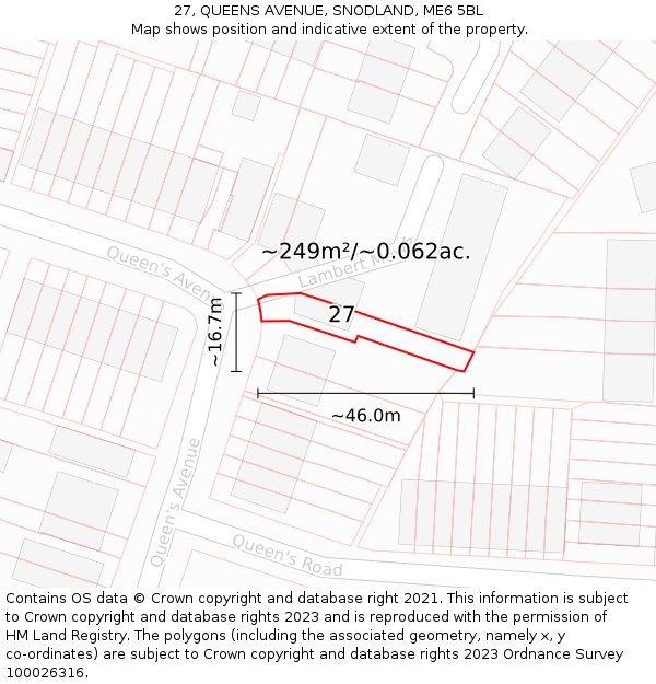 27, QUEENS AVENUE, SNODLAND, ME6 5BL: Plot and title map