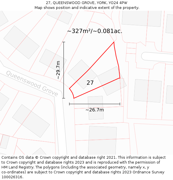 27, QUEENSWOOD GROVE, YORK, YO24 4PW: Plot and title map