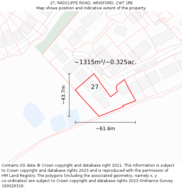 27, RADCLIFFE ROAD, WINSFORD, CW7 1RE: Plot and title map