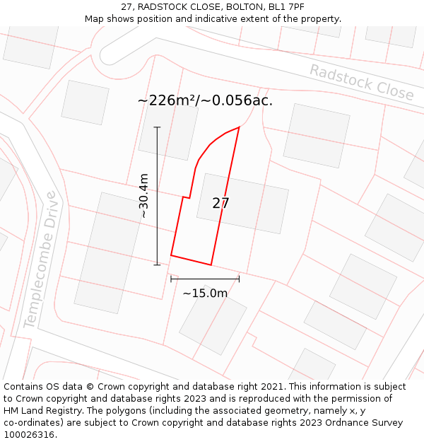 27, RADSTOCK CLOSE, BOLTON, BL1 7PF: Plot and title map