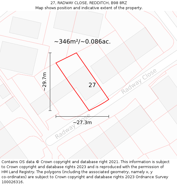 27, RADWAY CLOSE, REDDITCH, B98 8RZ: Plot and title map