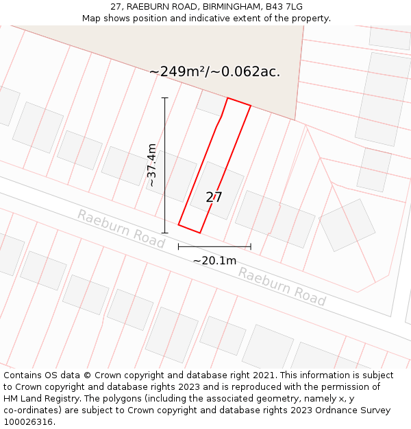 27, RAEBURN ROAD, BIRMINGHAM, B43 7LG: Plot and title map