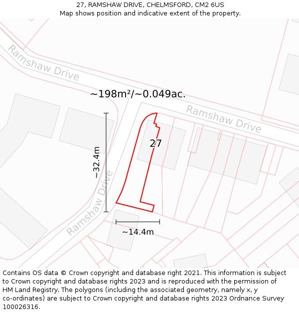 27, RAMSHAW DRIVE, CHELMSFORD, CM2 6US: Plot and title map