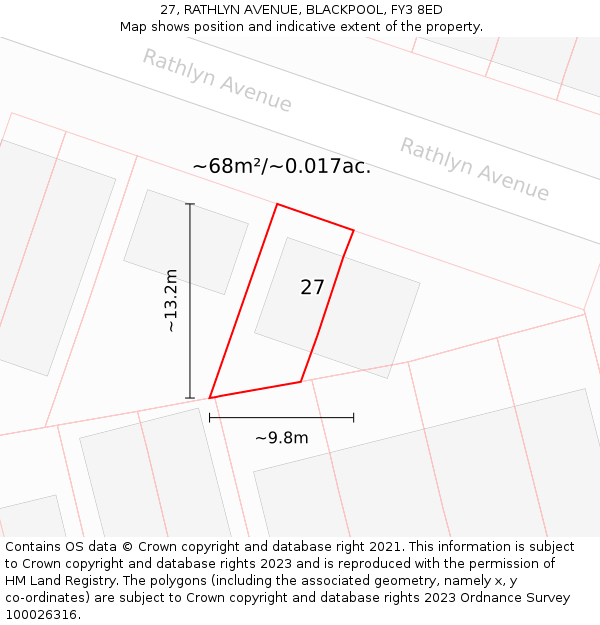 27, RATHLYN AVENUE, BLACKPOOL, FY3 8ED: Plot and title map