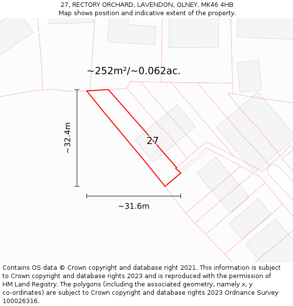 27, RECTORY ORCHARD, LAVENDON, OLNEY, MK46 4HB: Plot and title map