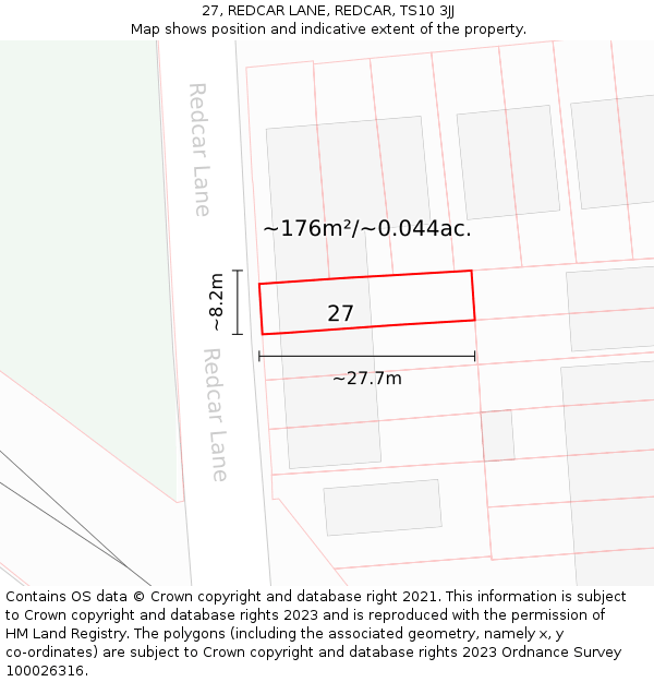 27, REDCAR LANE, REDCAR, TS10 3JJ: Plot and title map