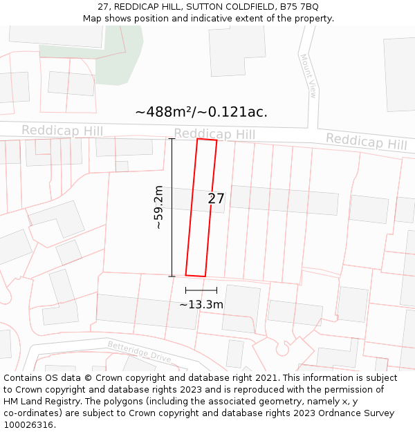 27, REDDICAP HILL, SUTTON COLDFIELD, B75 7BQ: Plot and title map