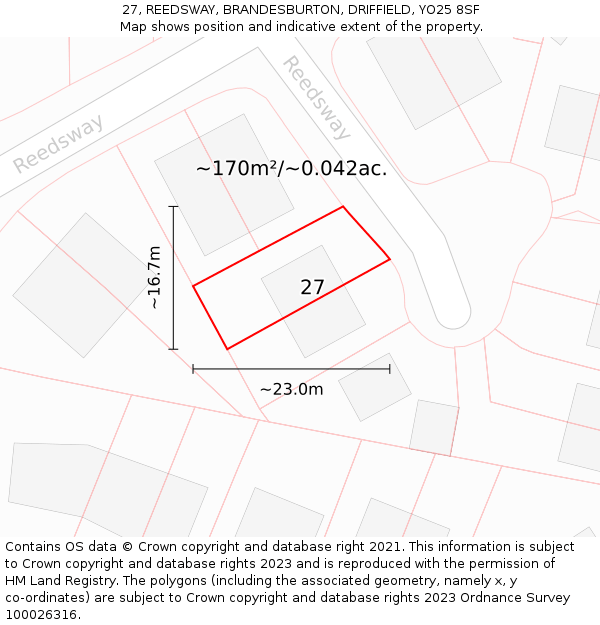 27, REEDSWAY, BRANDESBURTON, DRIFFIELD, YO25 8SF: Plot and title map