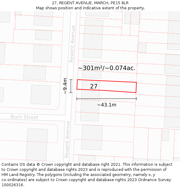 27, REGENT AVENUE, MARCH, PE15 8LR: Plot and title map