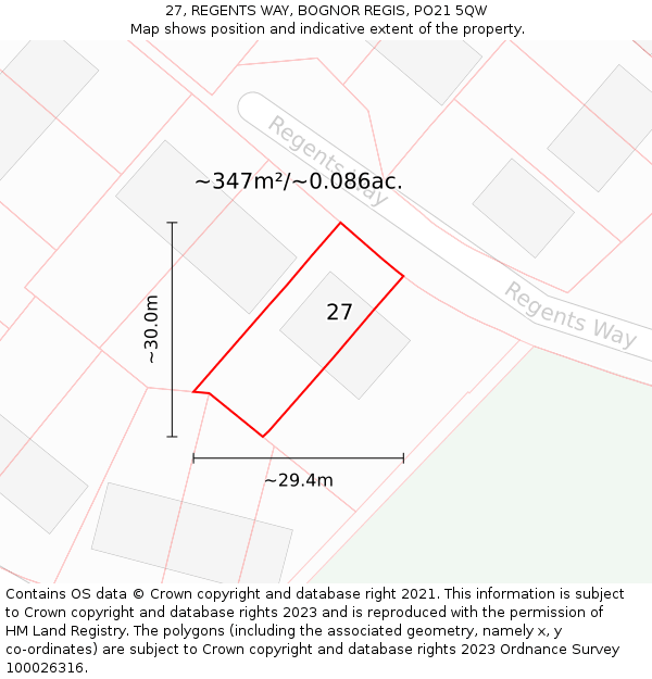 27, REGENTS WAY, BOGNOR REGIS, PO21 5QW: Plot and title map