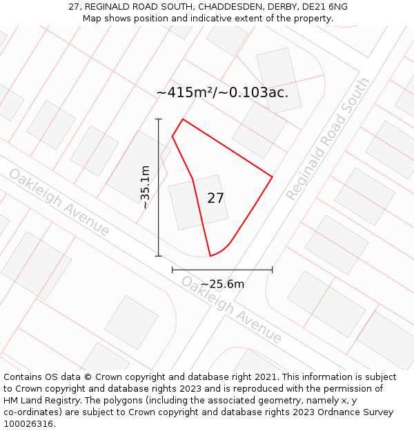 27, REGINALD ROAD SOUTH, CHADDESDEN, DERBY, DE21 6NG: Plot and title map