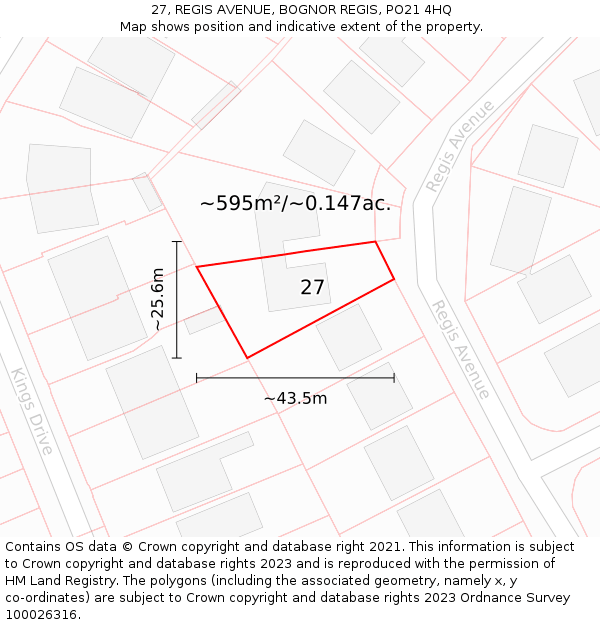 27, REGIS AVENUE, BOGNOR REGIS, PO21 4HQ: Plot and title map