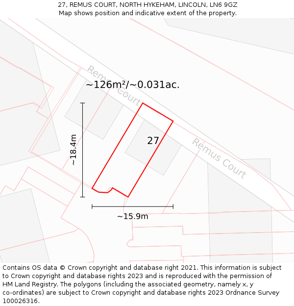 27, REMUS COURT, NORTH HYKEHAM, LINCOLN, LN6 9GZ: Plot and title map