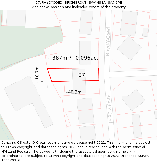 27, RHYDYCOED, BIRCHGROVE, SWANSEA, SA7 9PE: Plot and title map